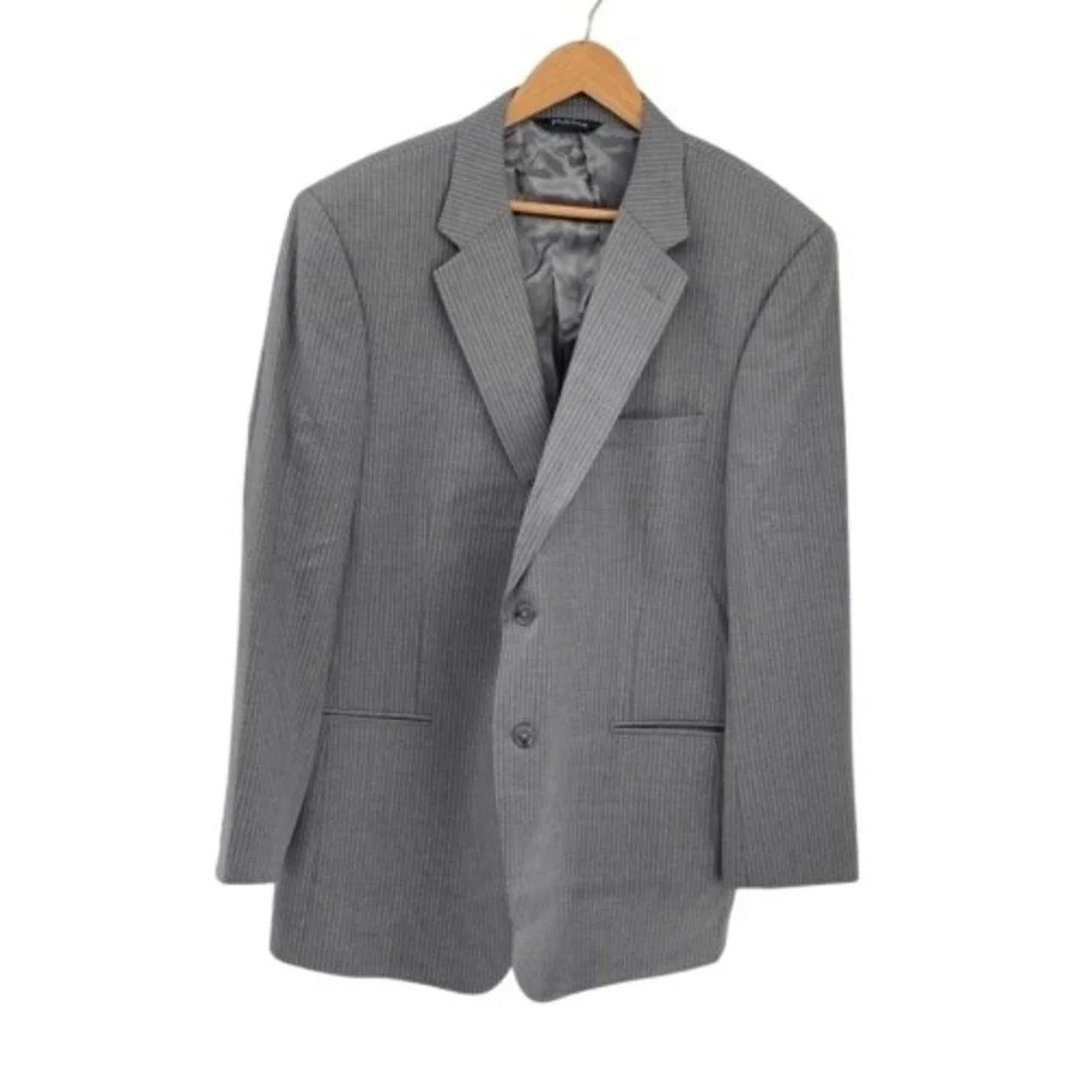 Jos A Bank Blazer Sport Coat Suit Jacket Men Size 46 R Gray White Pinstripe Wool